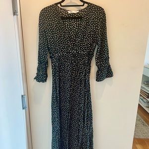 Navy Zara Maxi Dress with yellow flowers and 2 slits